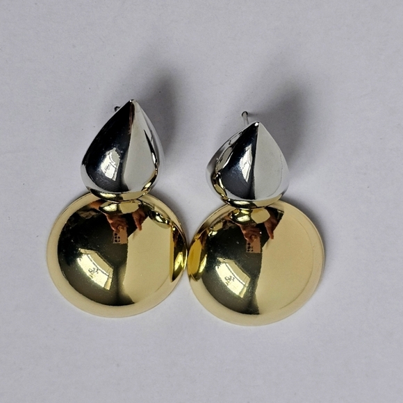 Two gold and silver tone geometric drop fashion earrings NWOT - Picture 1 of 4